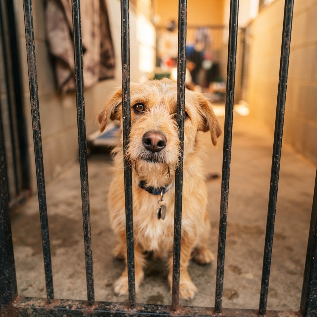 A rescue dog waiting for adoption